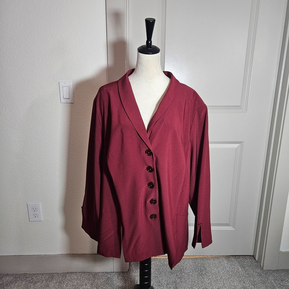 NWOT Roaman's Blazer Suit Women 34 W Poly Blend Maroon Red NEW